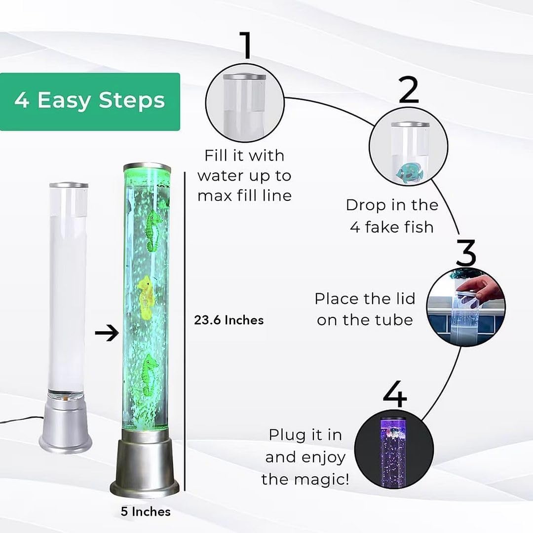 SHOP LC DELIVERING JOY Seahorse Bubble Lights Lamp with 6LED Automatic Color Changing Night Light with Moving Tower Fish Lamp for Home Decorations Anniversarys Gifts - 1.90Feet