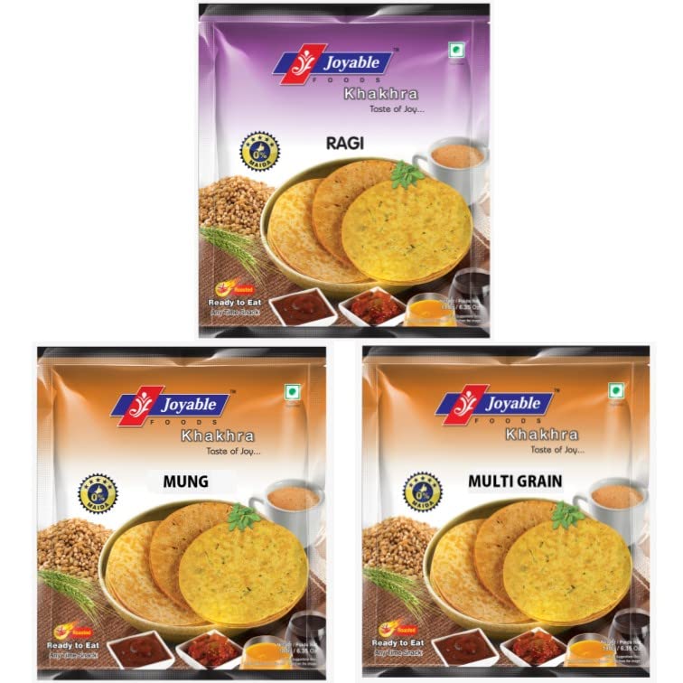 Joyable Diet Khakhra 3 Flavor Combo (Ragi/Nachni, Mung, Spicy Multigrain) | Healthy Traditional Gujarati Snacks | Ready To Use - Pack Of 6, 180 Gms Each (B07922NNVP) Amazon Price History, Amazon Price Tracker
