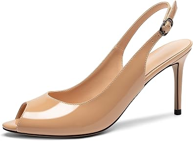 Eldof Womens Peep Toe Slingback High Heels,Stiletto Heel Slingback Sandals, Comfort High Heels Dress Shoes for Ladies Office Wedding Evening
