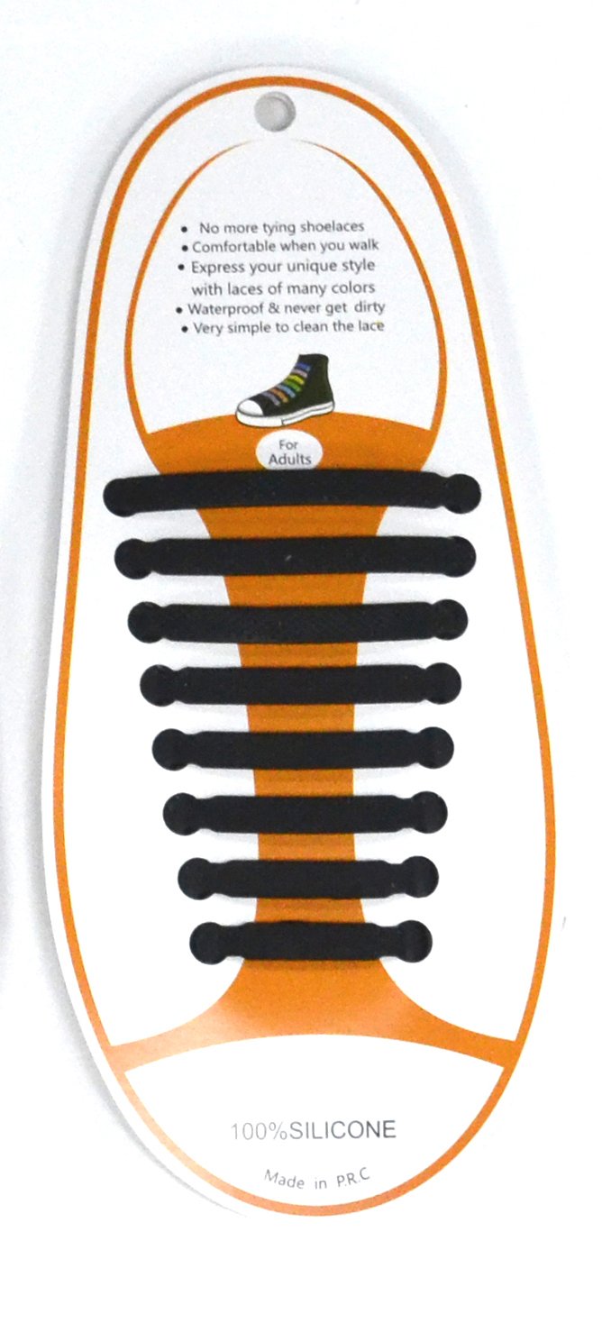 NO TIE SHOELACES, 100% SILICONE ELASTIC ADULT AND KIDS TRAINERS LACES - NO KNOT,NO TANGLES AND EASY USE BLACK COLOR FOR ADULTS