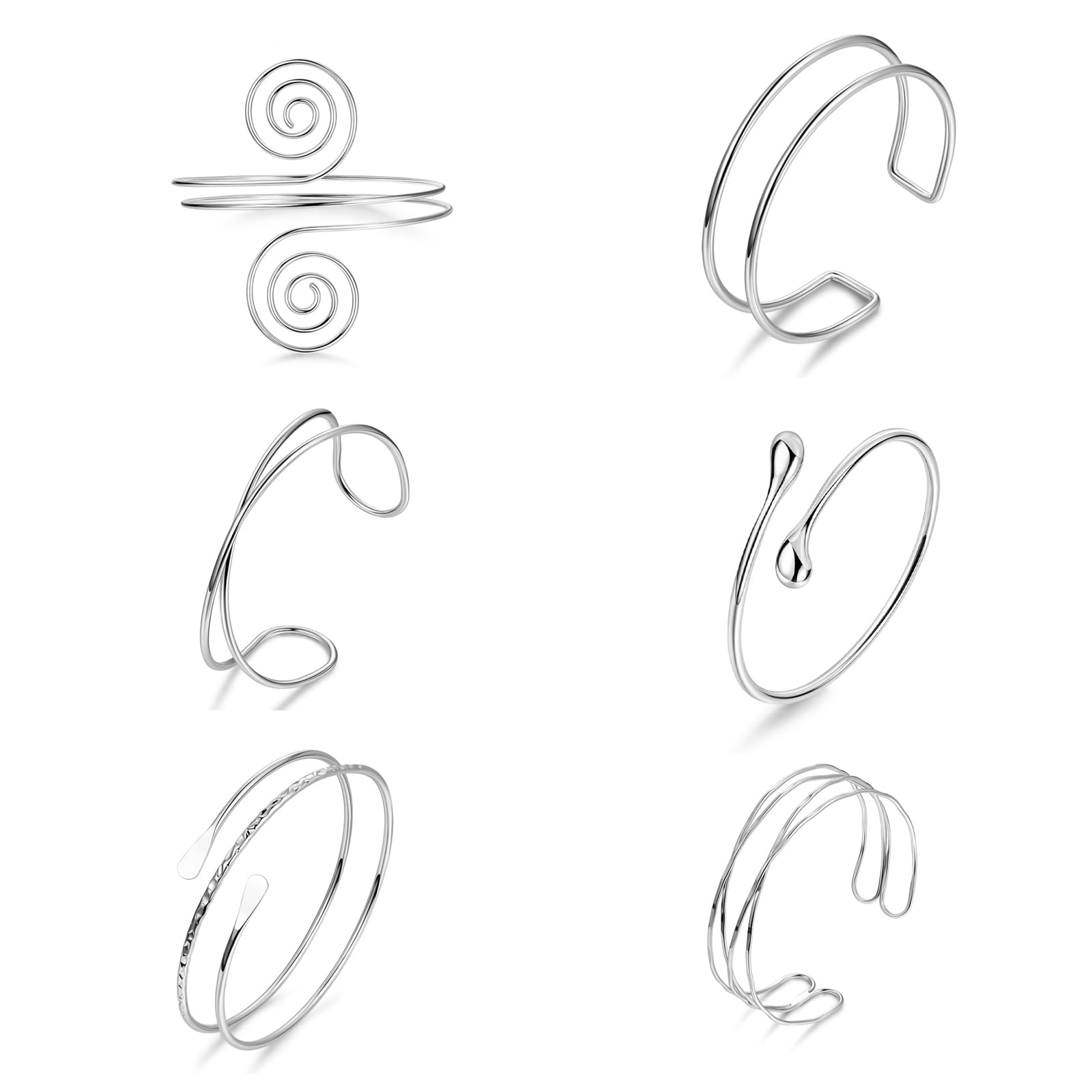 Ylinwtech 6 Pieces Stackable Chain Bracelets, Women Ladies Bracelets Silver, Stainless Steel Plated, for Women Girls