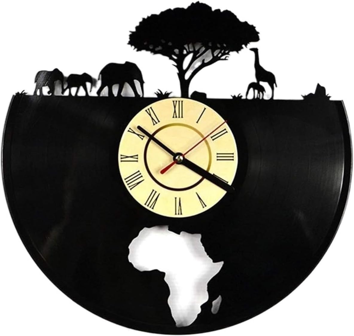 Wall Clock Creative Vinyl Records Hanging Clocks African Elephant Animal Retro Wall Clock Remote Control Led Night Light Clock Φ30cm