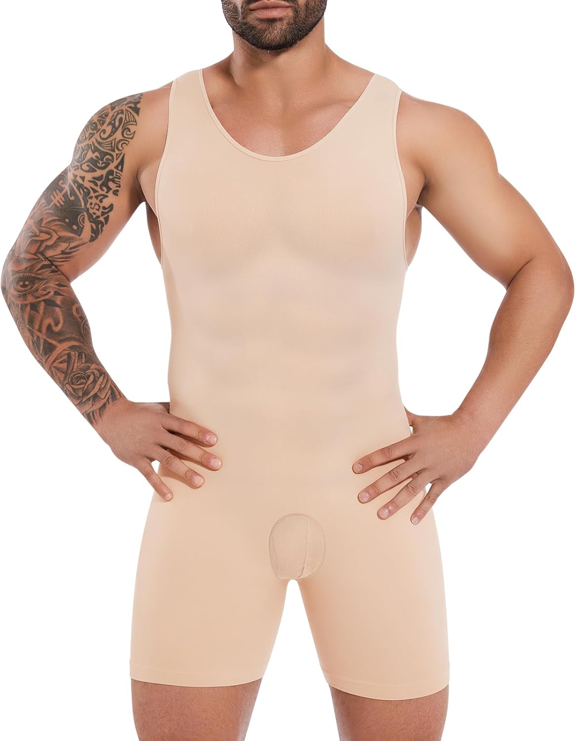 Gleefeat Mens Shapewear Bodysuit Tummy Control Full Body Shaper Compression Undershirt Thigh Slimmer Fajas Para Hombres
