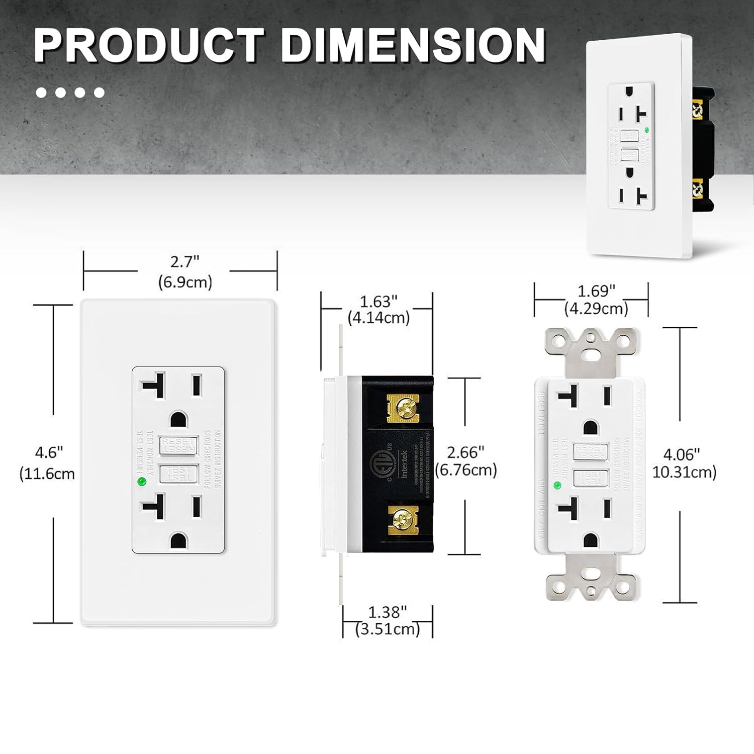 GFCI 20Amp Outlet Non-TR,GREENCYCLE 3PK 20A/125V GFCI Outlets White, Decor Receptacle with LED Indicator, Decorative Wall Plates, Screws Included, Residential and Commercial Grade, ETL Certified