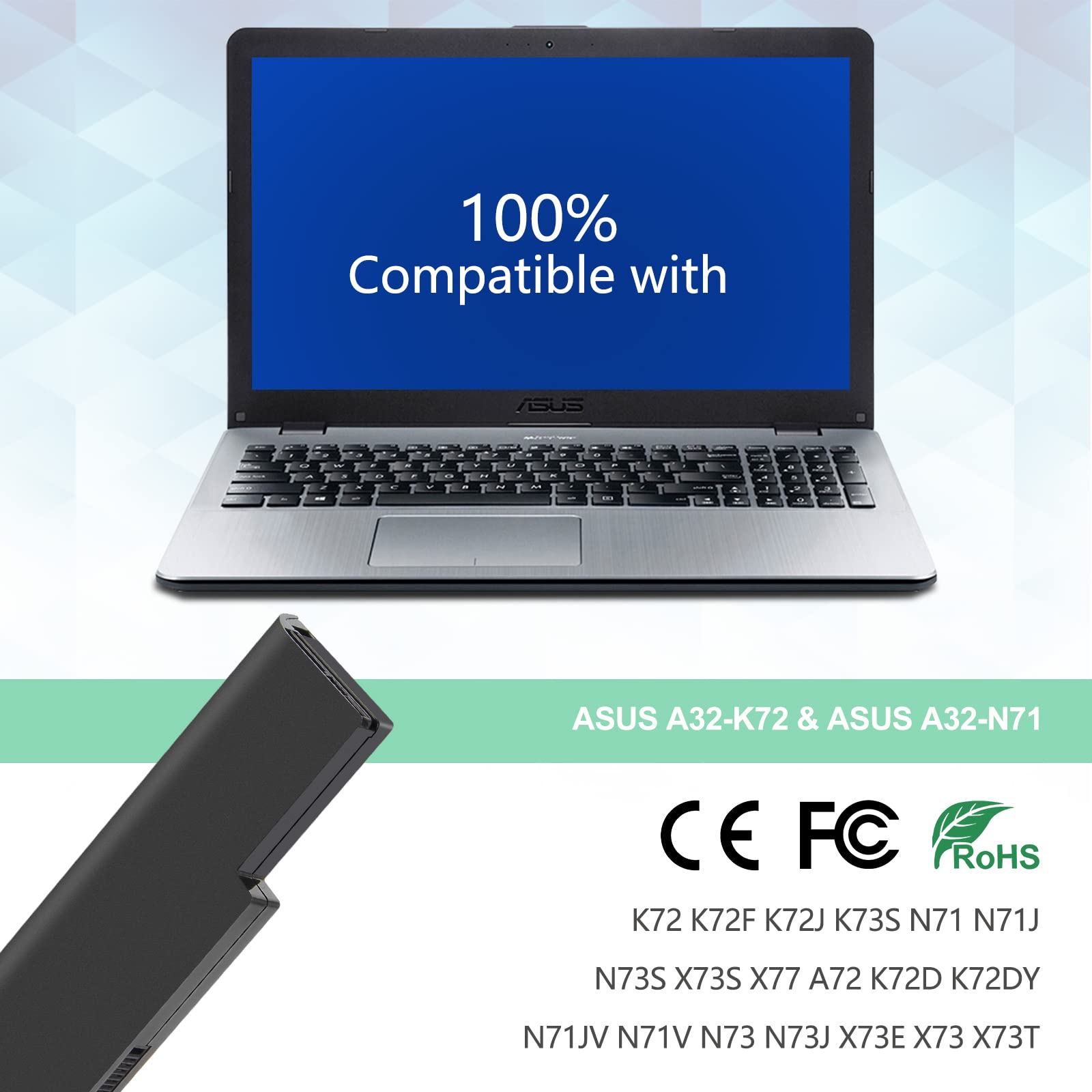 Batterie Pour ASUS A32-K72 / A32-N71 - 4400mAh 11.1V 6 Cellules, Compatible Nombreux Modèles