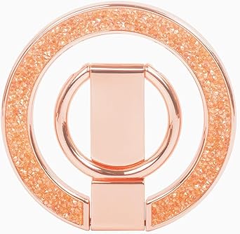 Phone Ring Grip, Magnetic Phone Ring Stand,Ultra Thin Phone Kickstand with Finger Loop, Phone Grip Holder for Mag Safe iPhone 16/15/14/13/12 Series (Rose Gold Diamond)