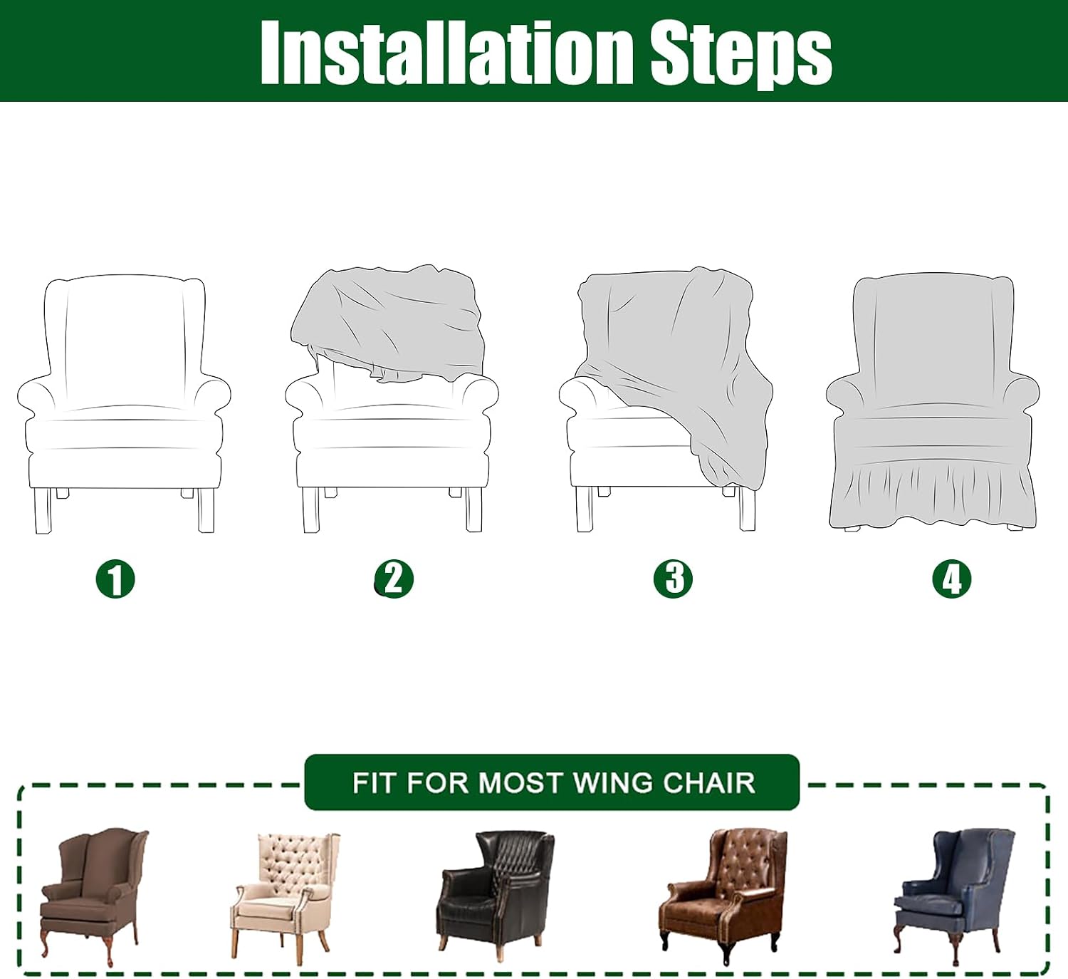Seersucker Wingback Chair Slipcover with Skirt, Stretch Wingback Chair Covers Armchair Cover, Wing Back Recliner Sofa Chair Covers with Arms for Living Room