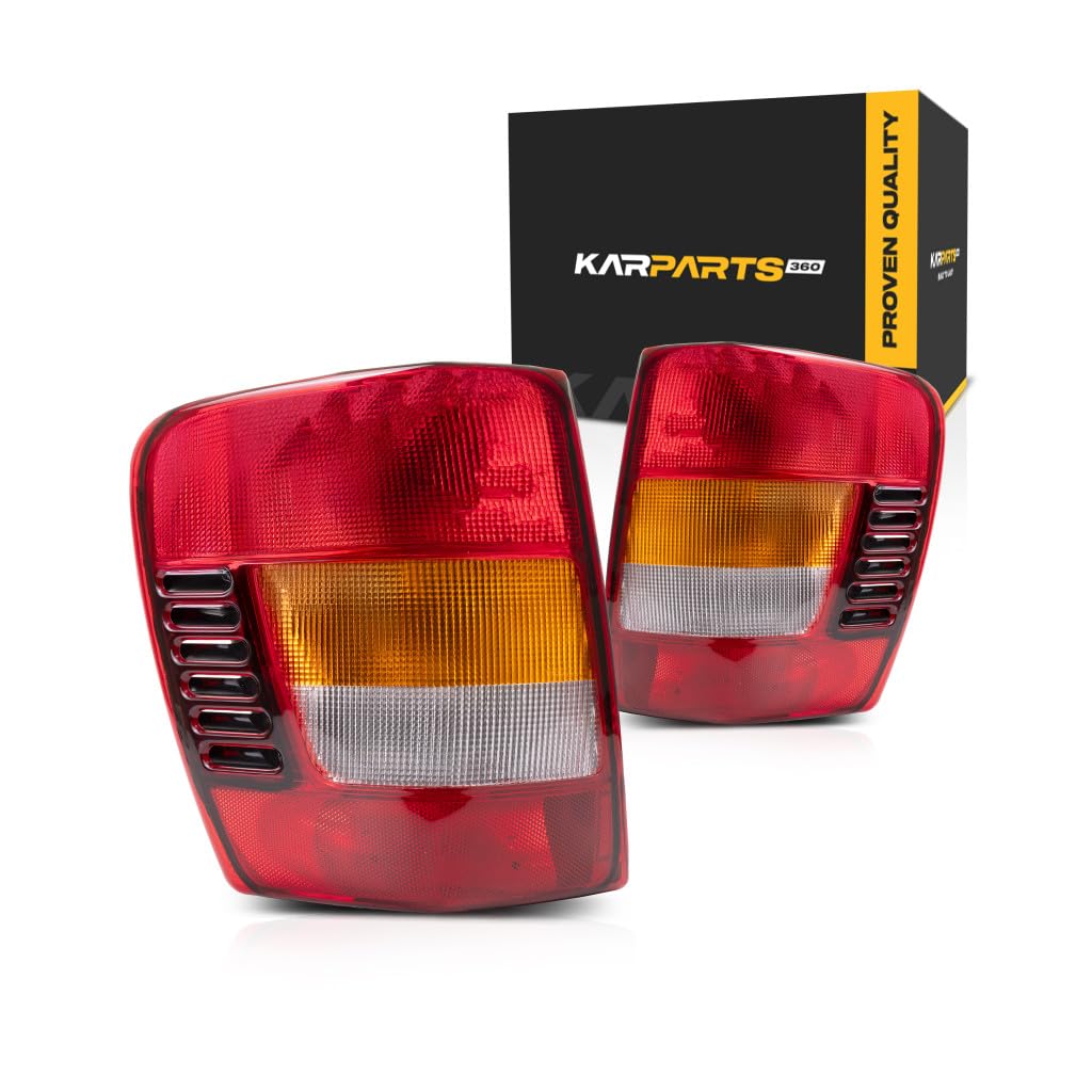 KarParts360 For Jeep Grand Cherokee 2002 2003 2004 Tail Light Driver and Passenger Side | Pair | With Bulb & Socket | Amber | Clear and Red Lens |