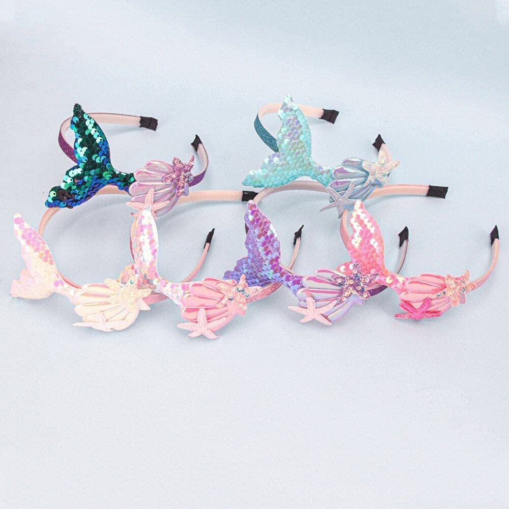 YARIEW 6 Fasce Per Capelli Con Coda Di Sirena E Paillettes - Perfette Per Feste, Compleanni E Giochi Di Ruolo - 2