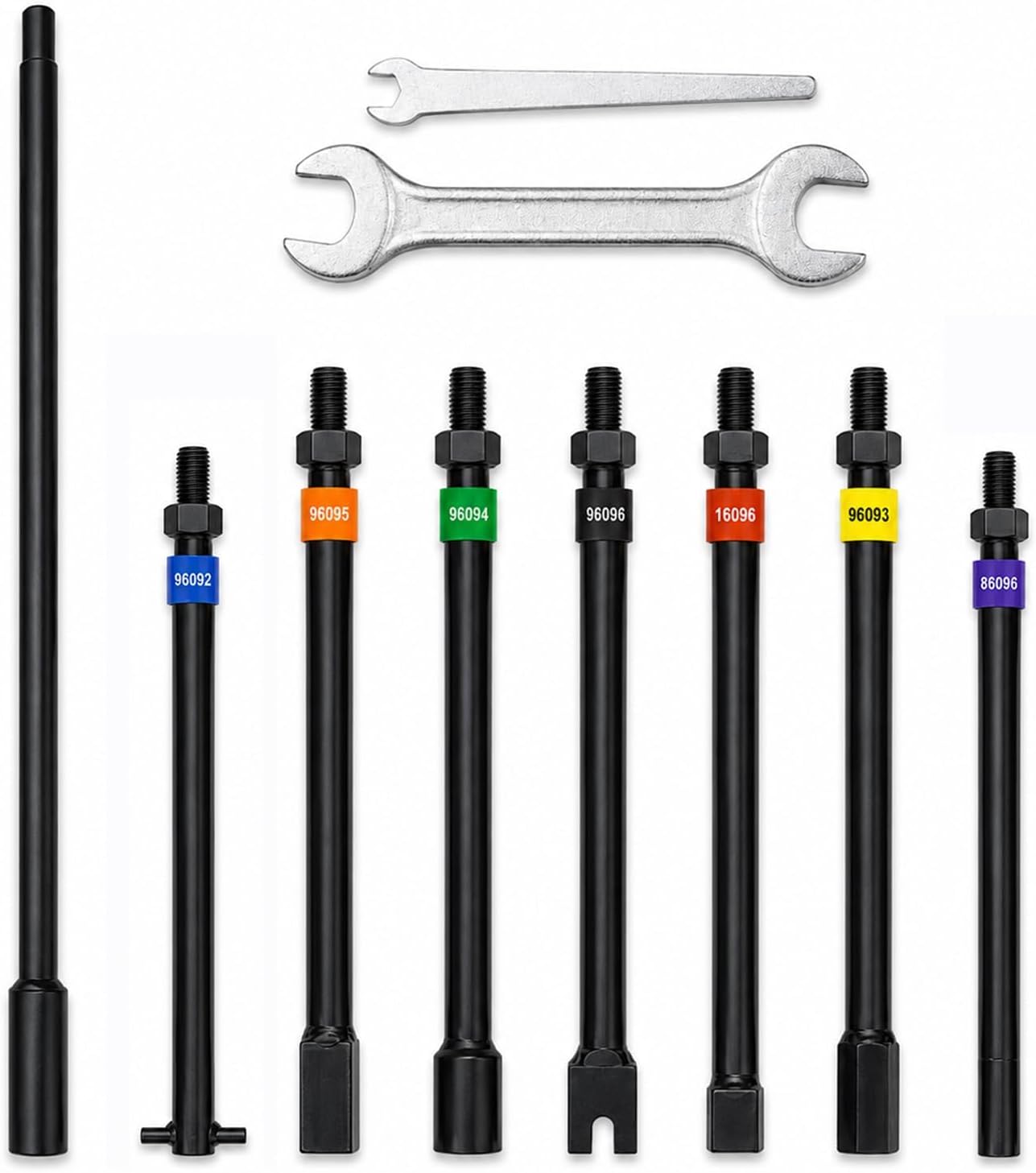 Upgraded Version 7-Piece Spare Tire Removal Tool kit Compatible with Lowering & Raising Cradle-Suspended Spare Tires - Includes Flat, Pin, Hex, 12mm, ⅜, Slotted Square Heads & Mounting Bracke
