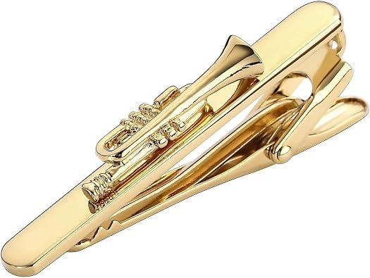 Tie Clip for Men Stainless Steel Tie Clip, Trumpet Tie Clips Gold/Silver Clip on Tie Jewelry Gift for Men