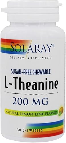 SOLARAY L-teanina - Fórmula anti-estrés - Lima-limón natural y sin azúcar (30 masticables)