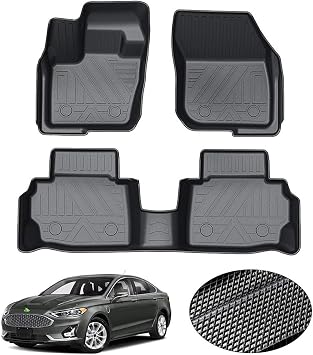 KUST Floor Mats for 2013-2020 Ford Fusion/Lincoln MKZ, All Weather Protection 2 Row Floor Liners Set Black Non-Slip