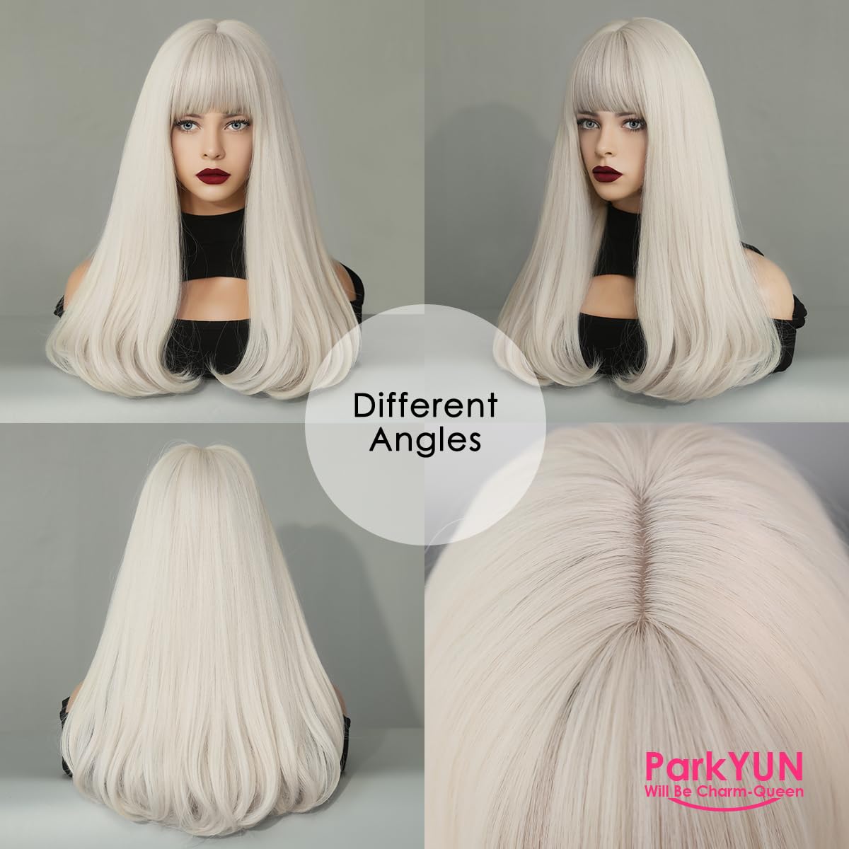 Platinum Blonde Professional Shag Wig NWT Ash Blonde Highlight Roots 32 Inch Curlable Balayage  main image 4