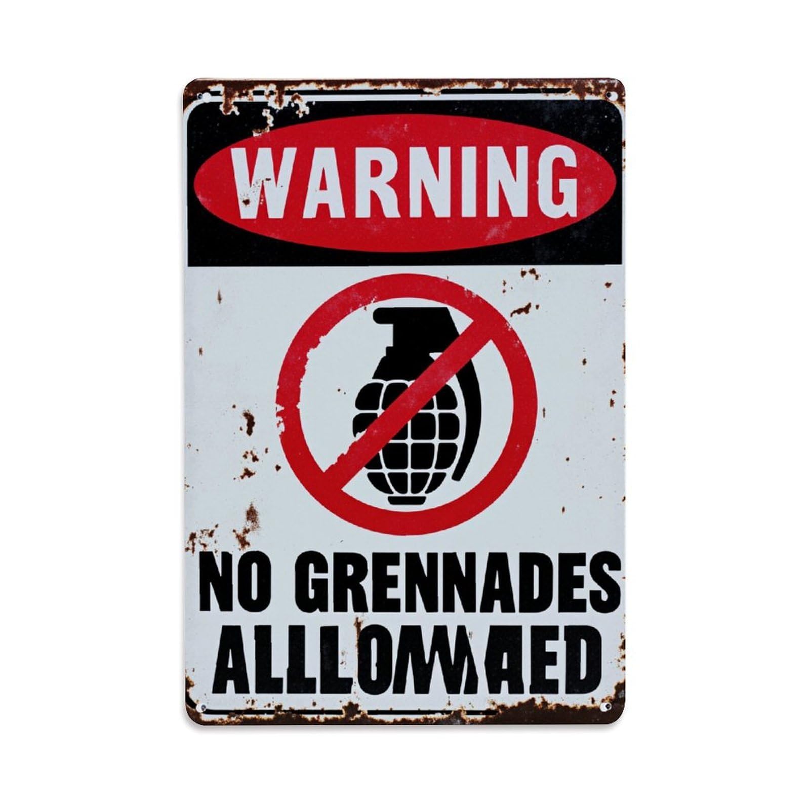 Enderetf Vintage Warning No Grenades Allowed Tin Sign Metal Poster, Home Bar Garage Man Cave Cafe Indoor & Outdoor Wall Decoration 8X12inches