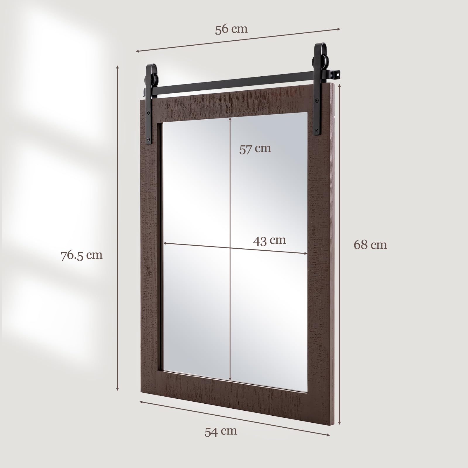 LIFEZEAL Espejo de Pared 76,5 x 57 cm, Espejo Rectangular con Marco de Madera y Soporte de Metal, Colgante Vintage para Cuarto de baño, Pasillo, salón (marrón Oscuro)