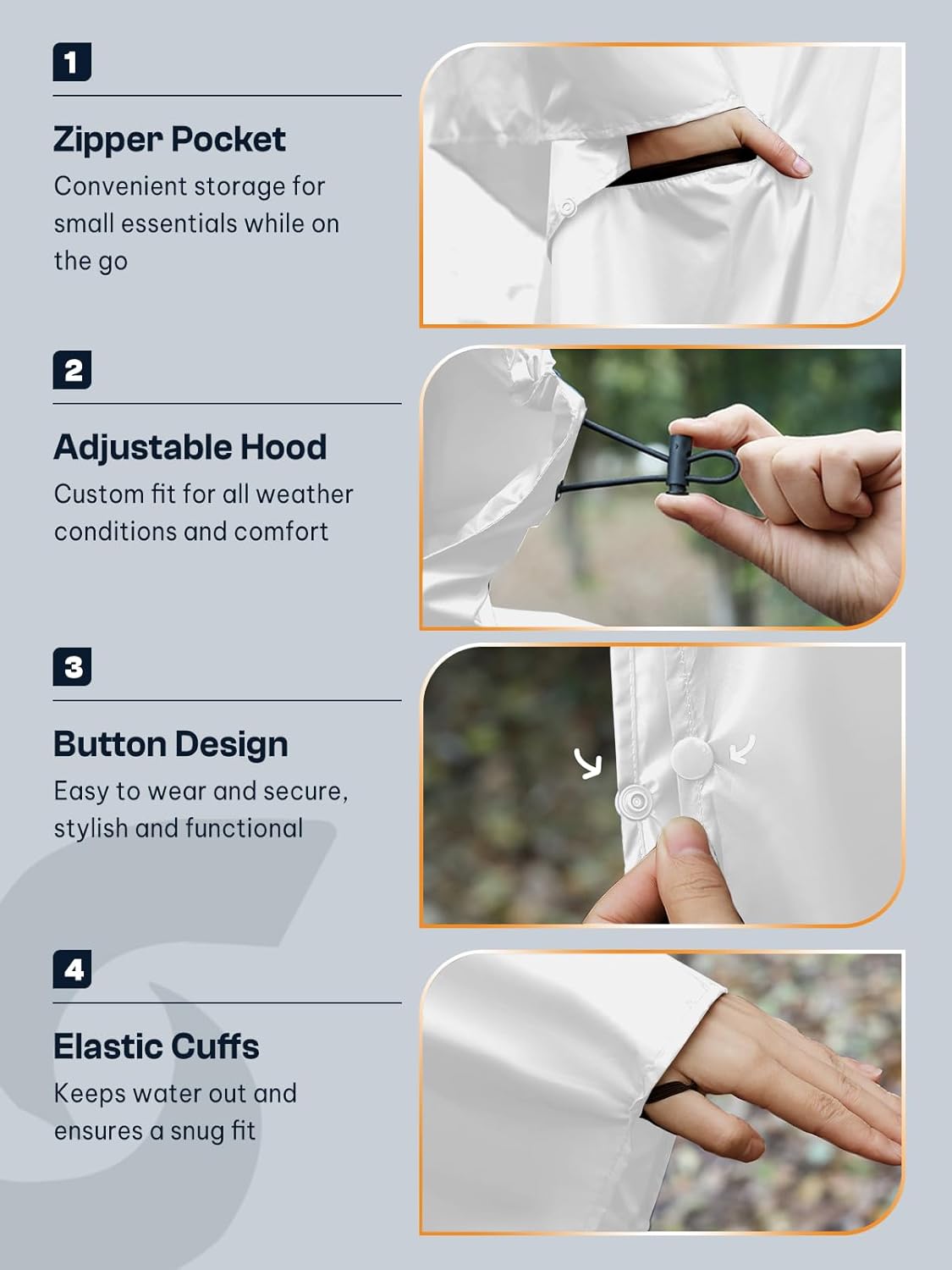 SaphiRose Unisex Rain Poncho Waterproof Raincoat Hooded for Adults Women with Pockets - Image 4