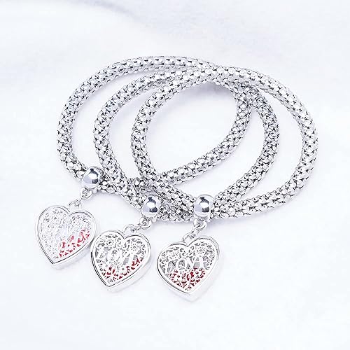 Miniatura 6 de SILANER Pulseras multicapa con dijes de cristal, 3 pulseras de cadena de maíz de oroplataoro rosa para mujer, pulsera elástica en forma de corazón