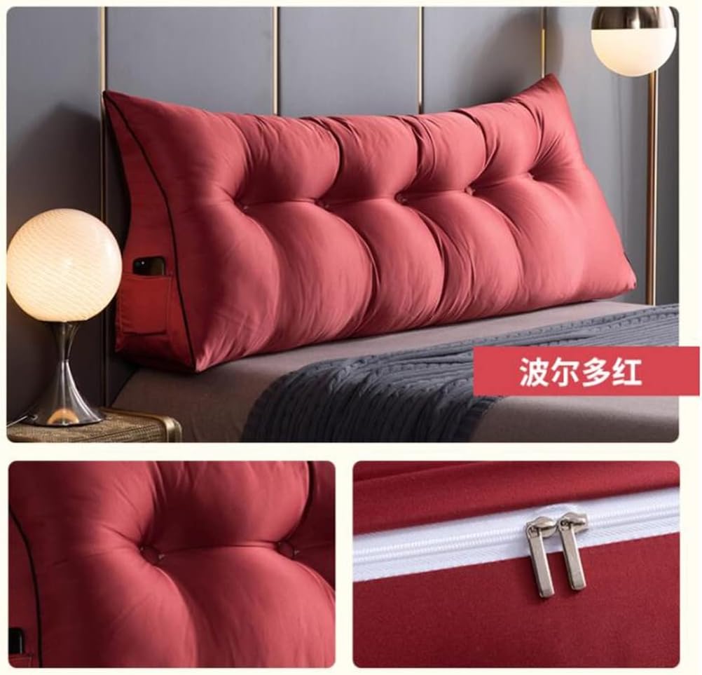 Large Reading Pillow Bed Wedge Headboard Pillows Adult Backrest Cushion with Pockets Lumbar Back Support for Sitting Up in Bed/daybed,Red,Full