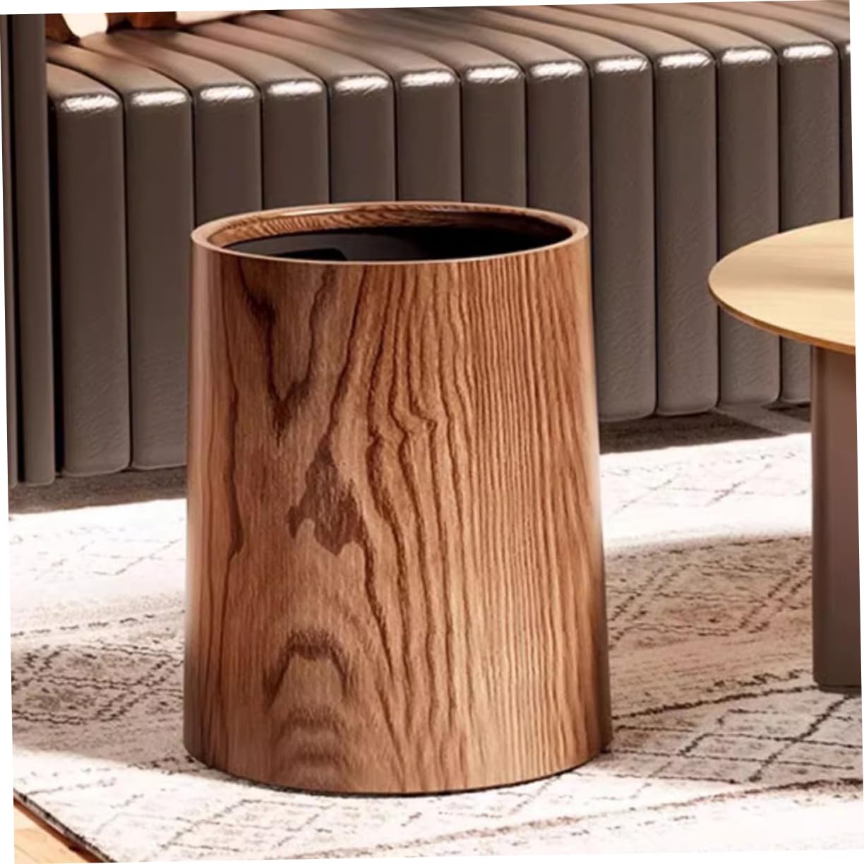 Hohopeti Large Capacity Trash Can Imitation Wood Grain White for Living Room Kitchen Bedroom Desk Laundry Room