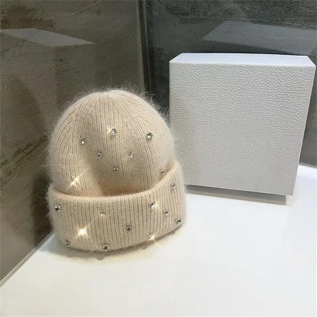 Rhinestone Knitted Hat Women Wool Thickened Warm Beanies