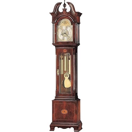 Howard Miller Taylor Floor Clock, Kharafi Style with Wood Finish Presidential Hand-Rubbed Cable Driven, Swan Neck Pediment Nighttime Chime Movement Grandfather Clocks for Bedroom & Living Room