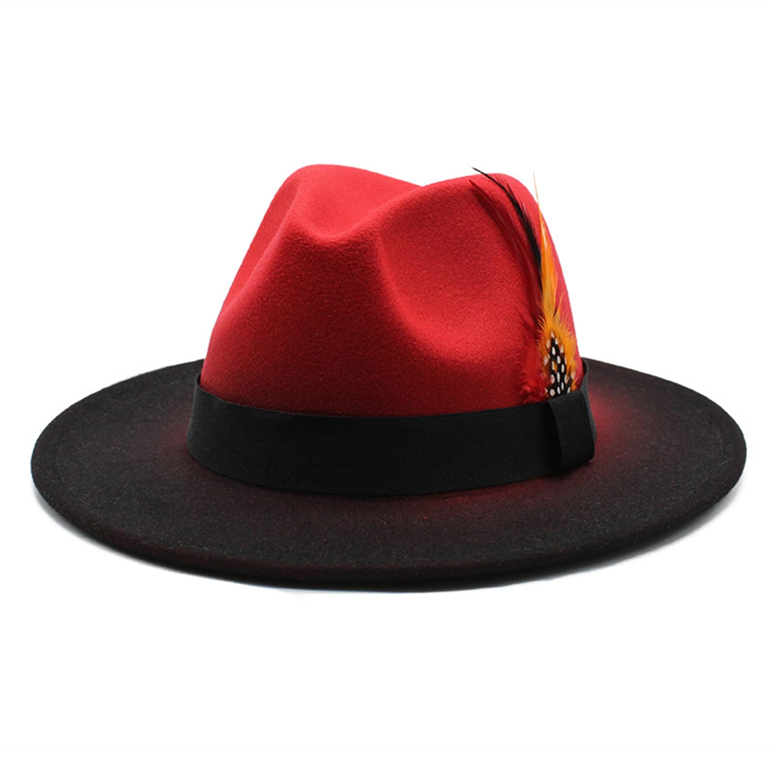 Chapeau Fedora à plumes large bord dégradé fête jazz casquette classique réglable en feutre chapeau panama pour homme femme