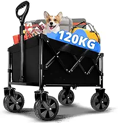 Carrinho Dobrável Multiuso Para Carga Vagão Articulado 360° Aço Reforçado Alça Ajustável Transporte Praia Camping Feira Preto