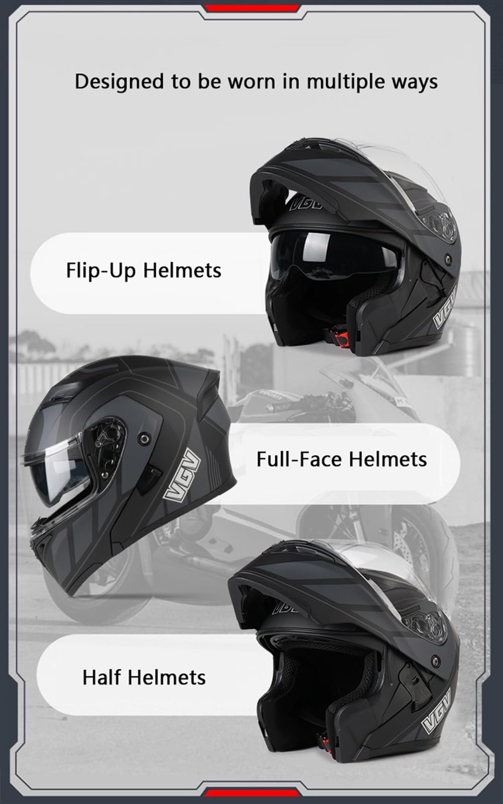Casco Moto Flip Up,Casco Moto Modulare Four Seasons con Doppia Visiera Solare,Approvato DOT/ECE Casco Moto Integrale Leggero Scooter Ciclomotori Chopper Casco per Uomo Donna C,L=59-60cm