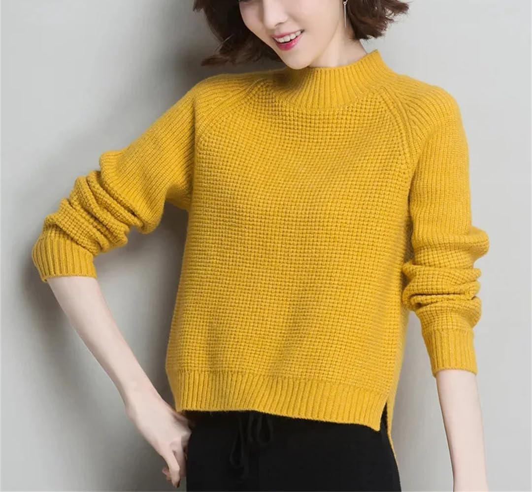 Maglione corto da donna a collo alto in maglia tinta unita allentato caldo maglione top