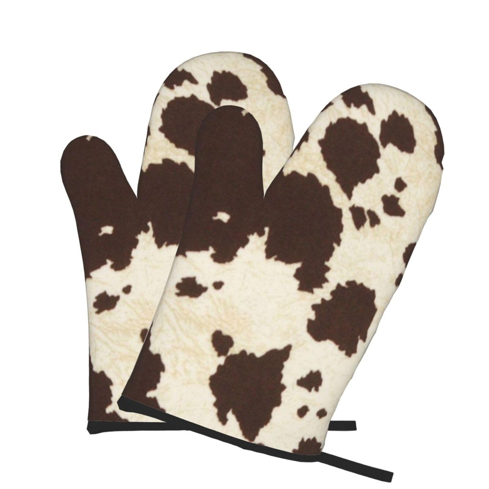 Oven Mitts Set of 2 Pcs, Cow Fur Print Prints Heat Resistant Kitchen Gloves for Cooking Baking Grilling