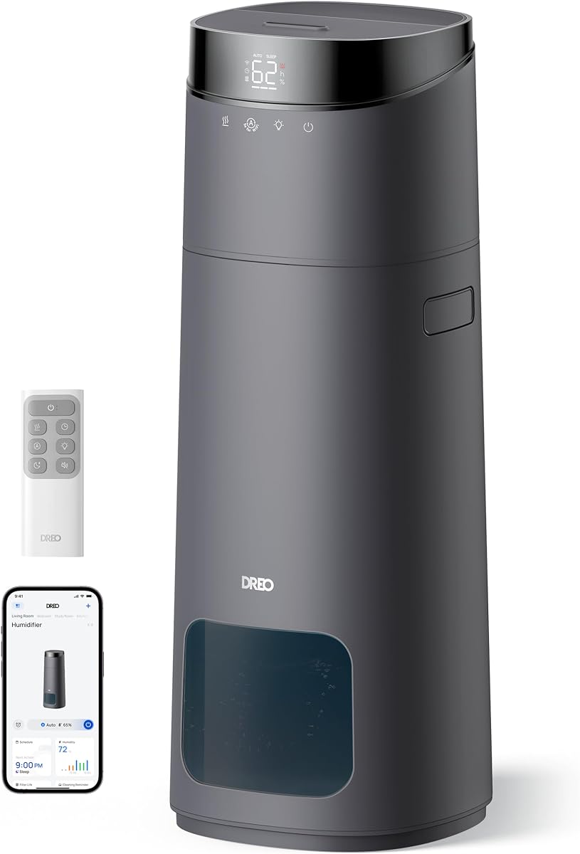 DREO 16L Smart Humidifier Large Room 1000 ft², 130H Runtime, 30dB, Top Fill | Auto Mode, Remote/Touch/Voice & APP Control, Clean Tank Technology, RGB Light, Cool Mist Humidifiers 755S for Bedroom, Grey