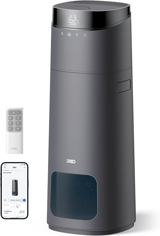 DREO 16L Smart Humidifier Large Room 1000 ft², 130H Runtime, 30dB, Top Fill | Auto Mode, Remote/Touch/Voice & APP Control, Clean Tank Technology, RGB Light, Cool Mist Humidifiers 755S for Bedroom, Grey