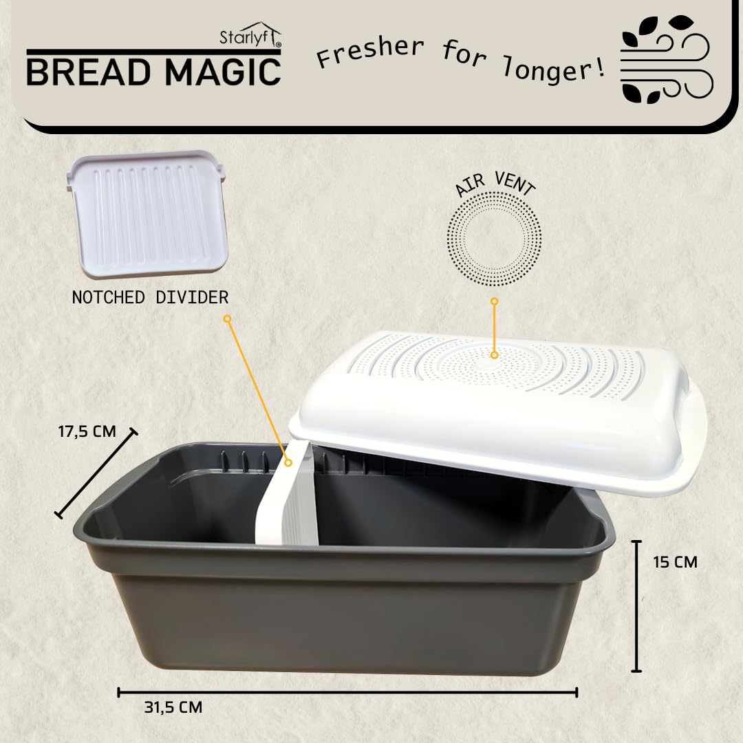 STARLYF Bread Magic Bane conserva pane e dolci, traspirante, croissant, panini, fette, baguette, sempre fresco. Grande capacità per tutta la famiglia (32 x 17,5 x 15 cm)