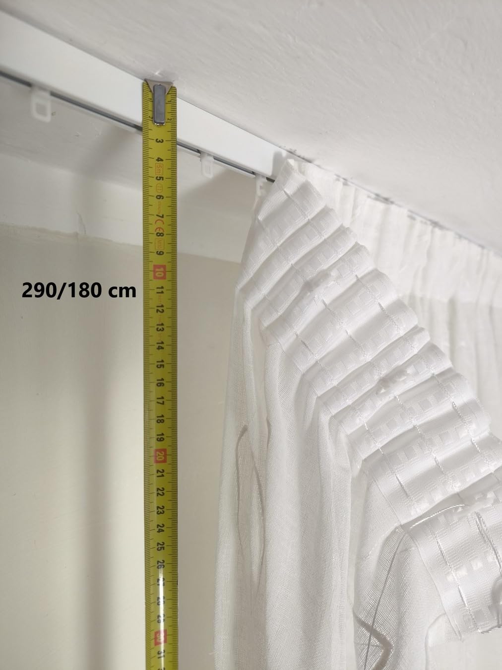 Tende con Fettuccia Arricciatenda su misura, Tessuto ricamato effetto lino bianco, Larghezza pannello 280 cm, per Binari da 140/170 cm, Altezza da 180 a 290 cm - 280x270 cm - Bianco