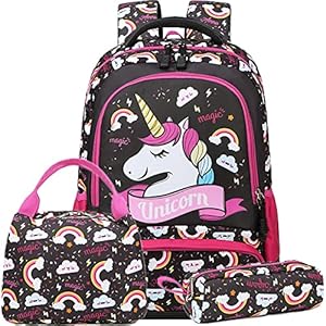 Eenhoorn rugzak meisjes tieners schoolrugzak rugzak meisjes schooltas schooltas kinderrugzak 3-delige set voor school vrije tijd, 1, bruin, rugzak.