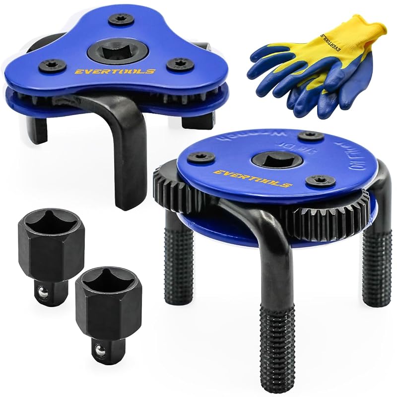 Kit de Chaves para Remover Filtro de Óleo Evertools Ajustável de 6,4 a 10,2 cm e 7,6 a 14 cm com Luvas, 2 peças