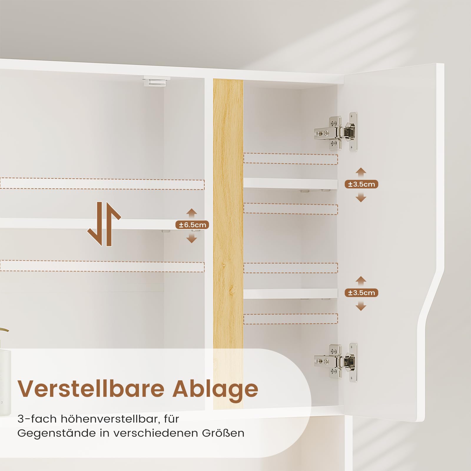 Meuble de Salle de Bain avec Éclairage LED et Miroir HD, Armoire Miroir Salle de Bain avec 3 Étagères Réglables，Température de Couleur Réglable, Armoire de Toilette, 80x16x65 cm, Blanc