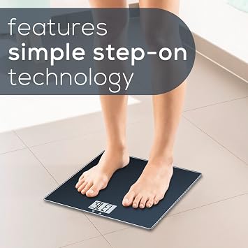 Beurer GS435B Glass Bluetooth Scale for Body Weight with BMI Composition Measurement, Smart Digital Bathroom Scales Connects with Health App Analyzer, Weigh in Kg and Lbs, Black