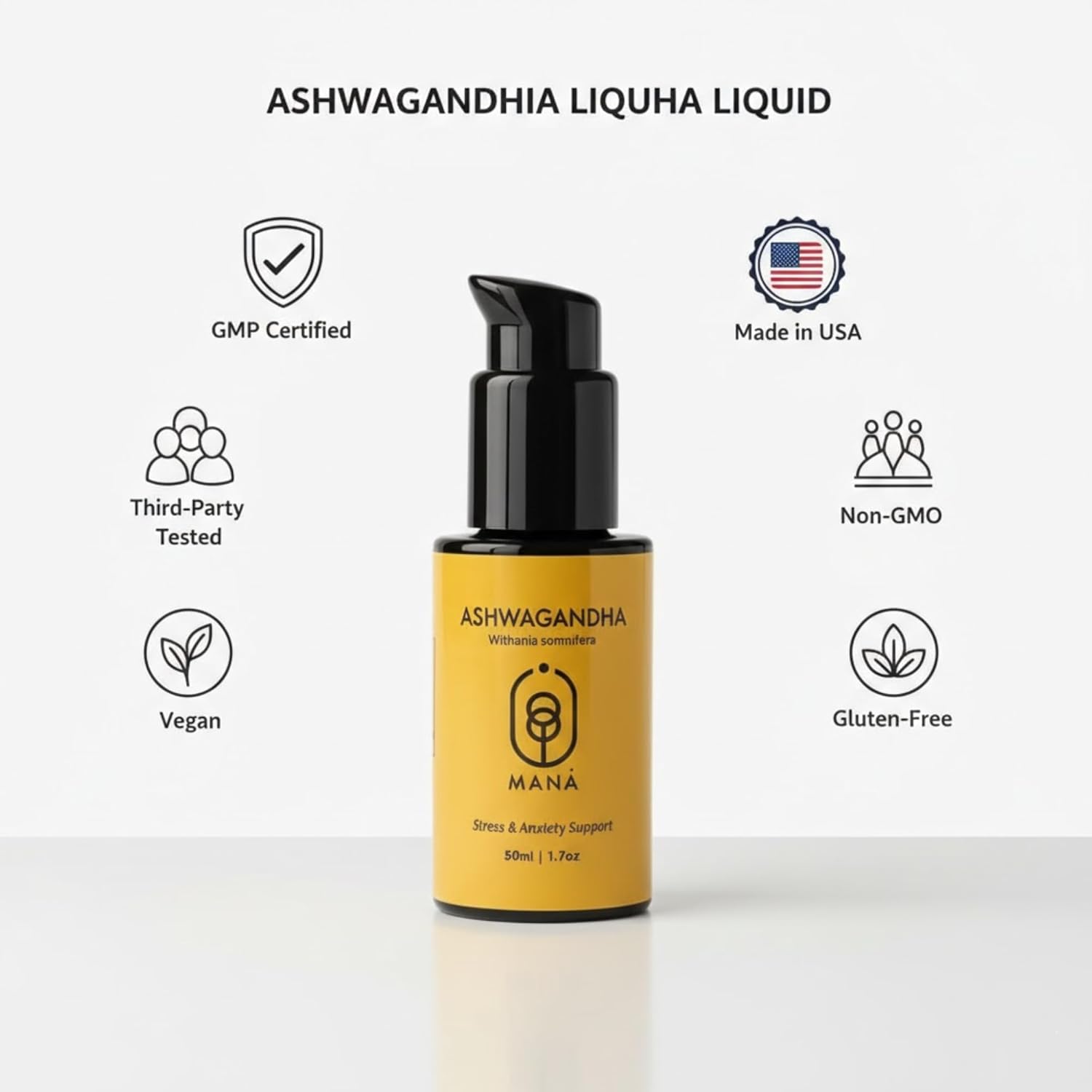 Ashwagandha Liquid, 50 ml - Organic KSM-66® Ashwagandha Root Extract - Liquid Herbal Supplement, Non-GMO, Glueten-Free, with a Convenient Pump for Easy Daily use