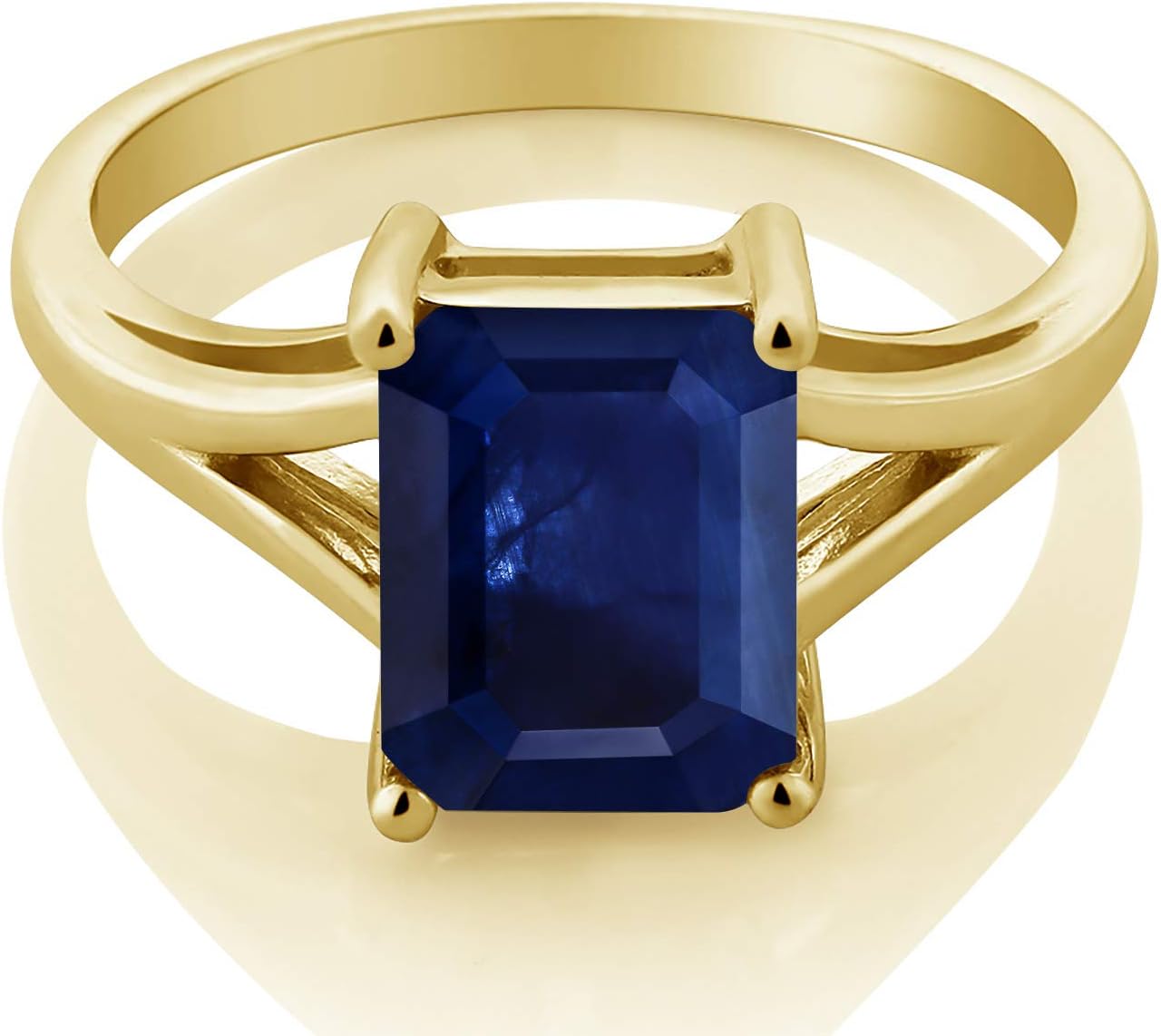 Gem Stone King 18K Yellow Gold Plated Silver Blue Sapphire Solitaire Engagement Ring For Women | 2.45 Cttw | Emerald Cut 9X7MM | Gemstone September Birthstone
