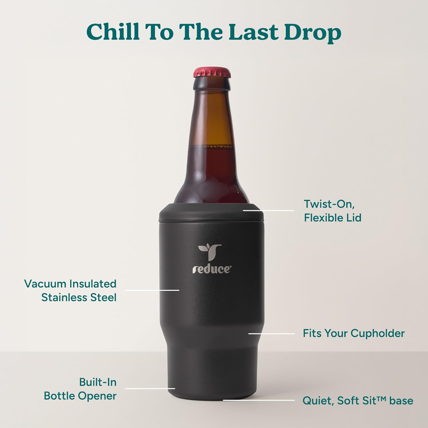 Reduce 4-in-1 Drink Cooler -Versatile Can & Bottle Holder with Vacuum Insulation-Keeps Drinks Cold Up to 4 Hours-Includes Bottle Opener-Fits Cupholders & Dishwasher Safe-14oz- Classic Coolers - 4 Pack