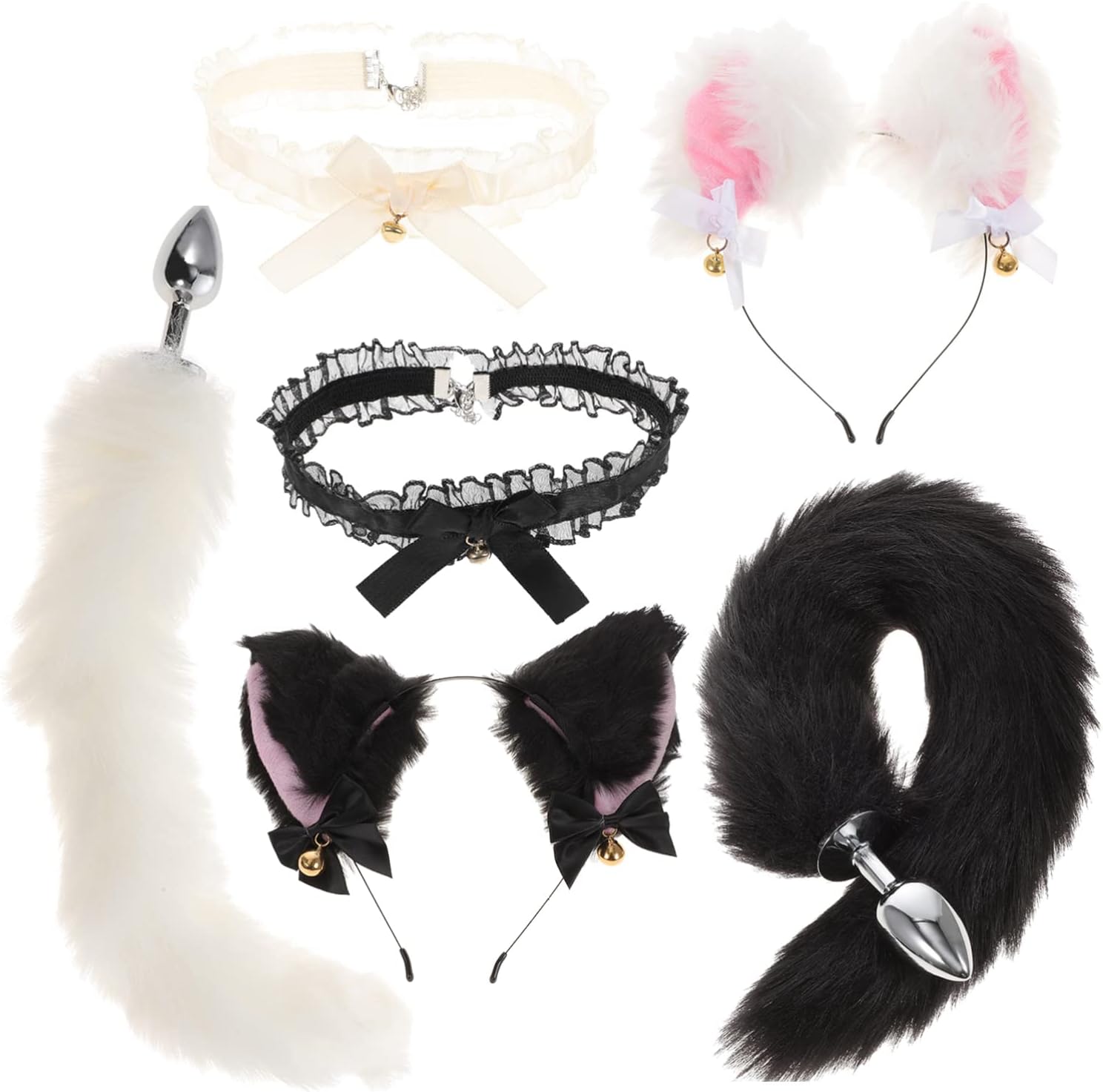 ifundom 2 Sets Fox Animal Costume Set Furry Ears Headband Tail Plug and Neck Choker for Valentines Day Cosplay Game Dress Up