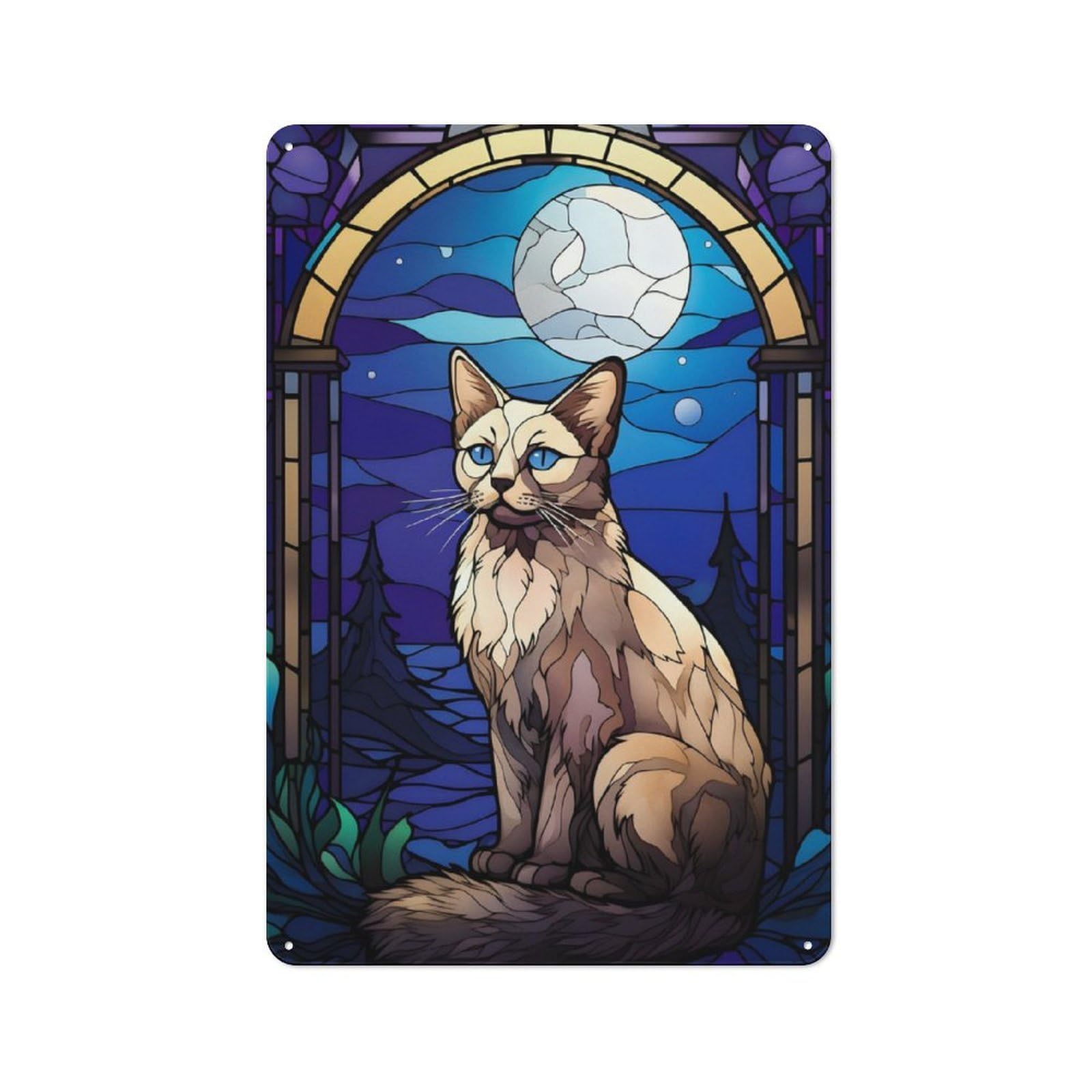 Junmoney Balinese Cat Tin Sign 30X20cm With For Bar Or Restaurant, Retro Decor, For Garage, Workshop And Man Cave Decoration