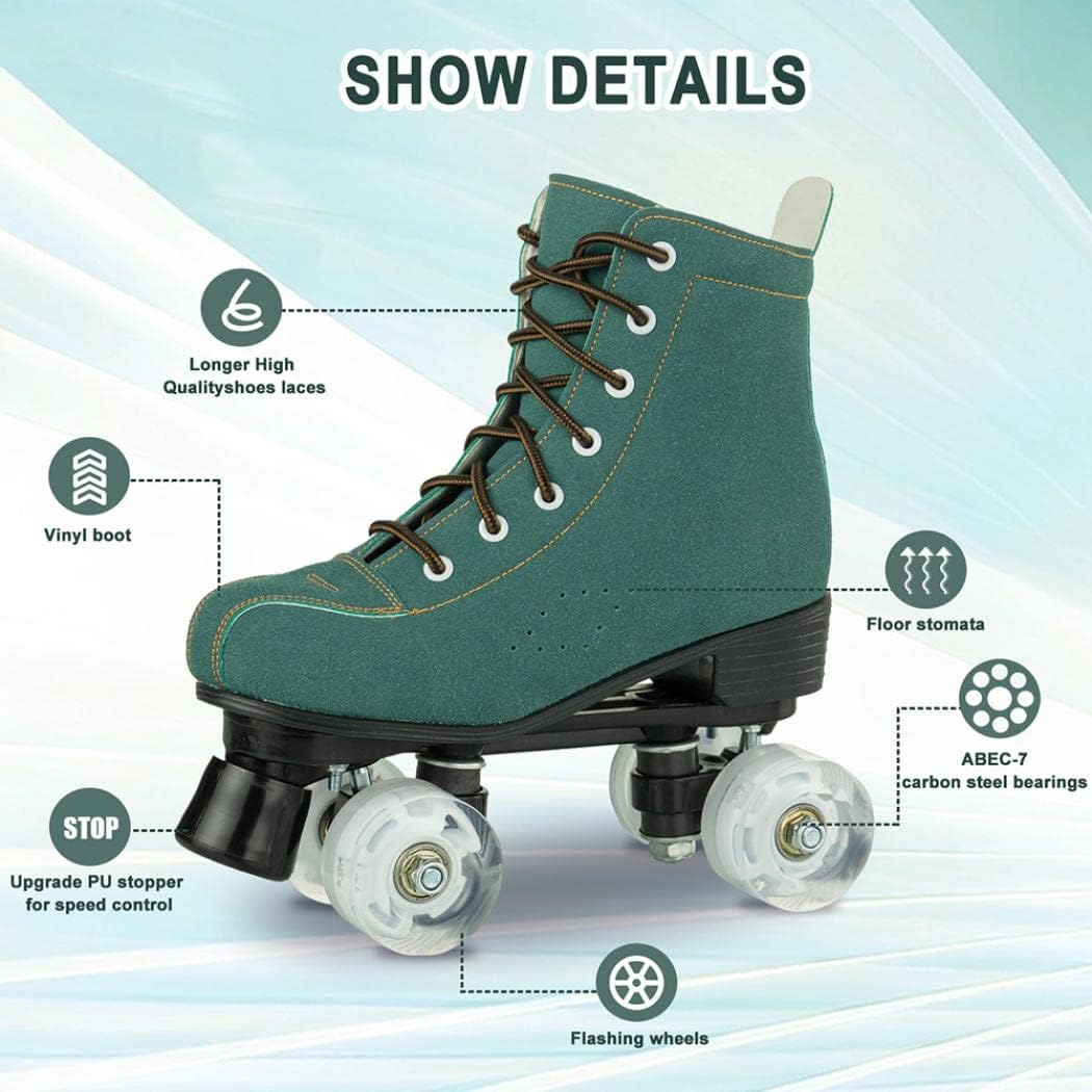 Silvertree Roller Skates for Women and Men PU Leather High-top Adult Roller Derby Skates Wheels Light Up Roller Skates Four-Wheel Shiny Roller Skates for Girls Boys Unisex