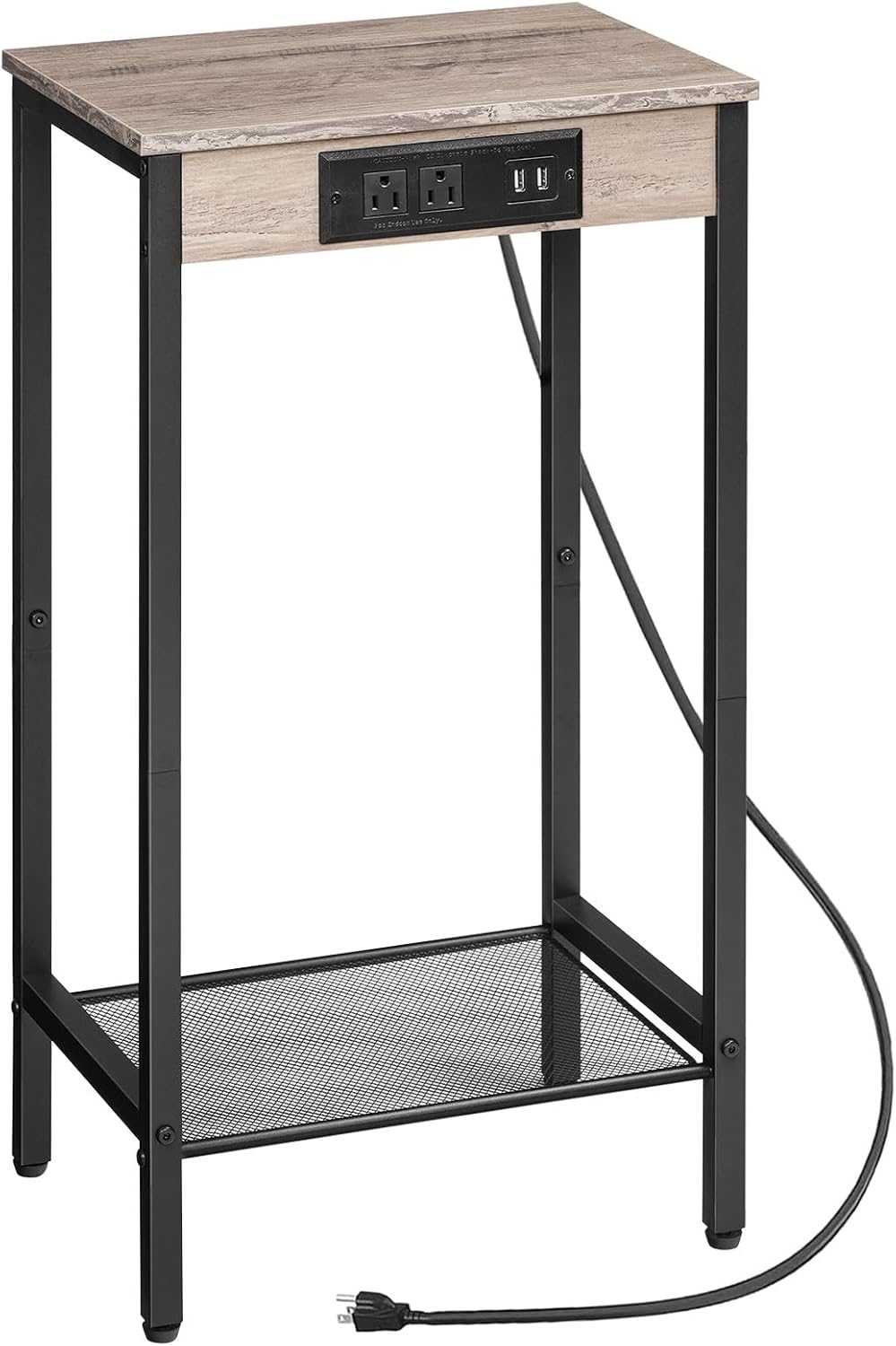 HOOBRO Tall Side Table with Charging Station, Industrial