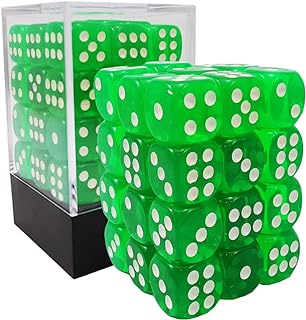 Bescon 12mm 6 Sided Dice 36 in Brick Box, 12mm Six Sided Die (36) Block of Dice, Translucent Green with White Pips
