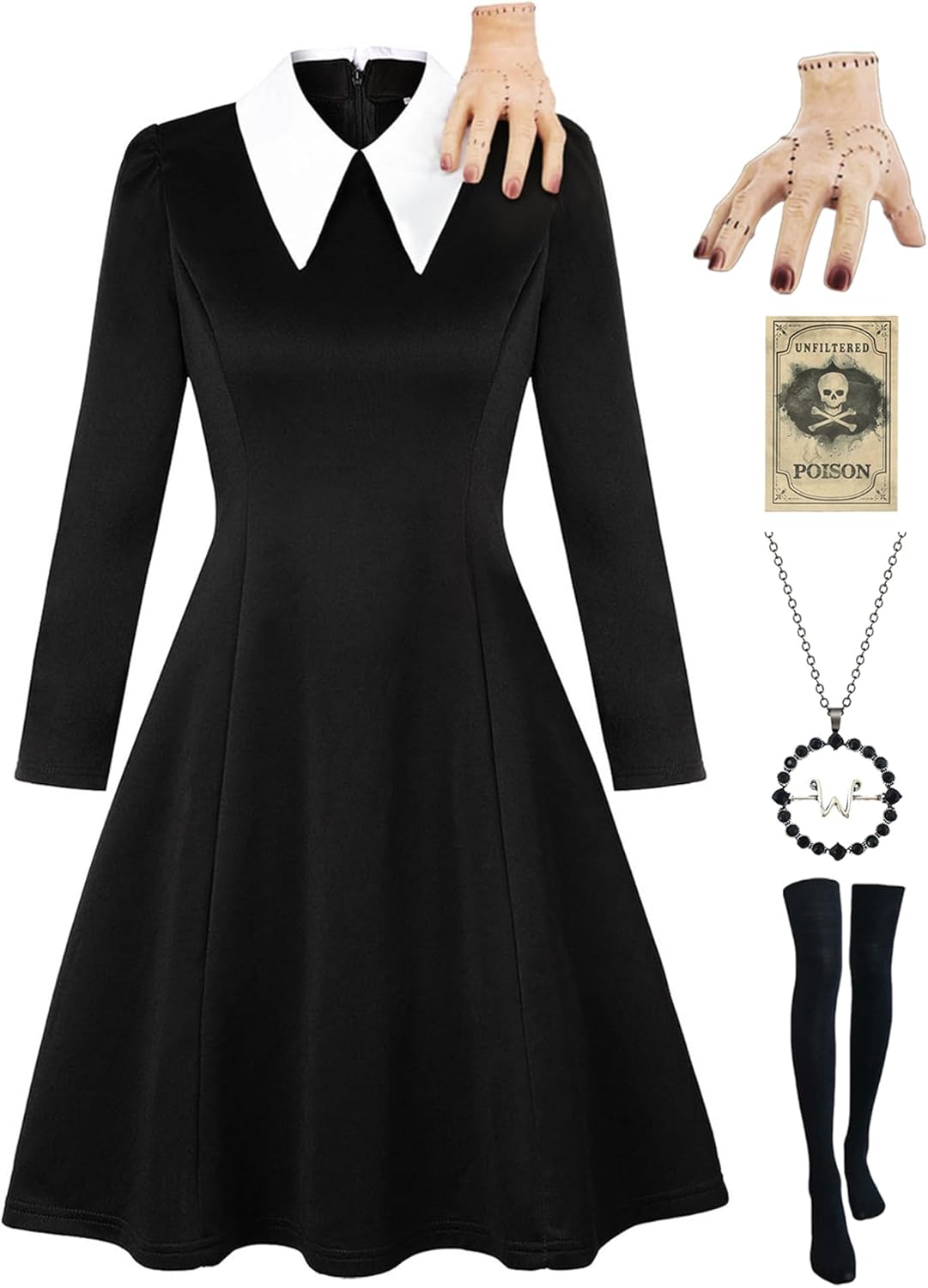 Adult Halloween Costume Women Black Dress with Accessories for Family Party Large