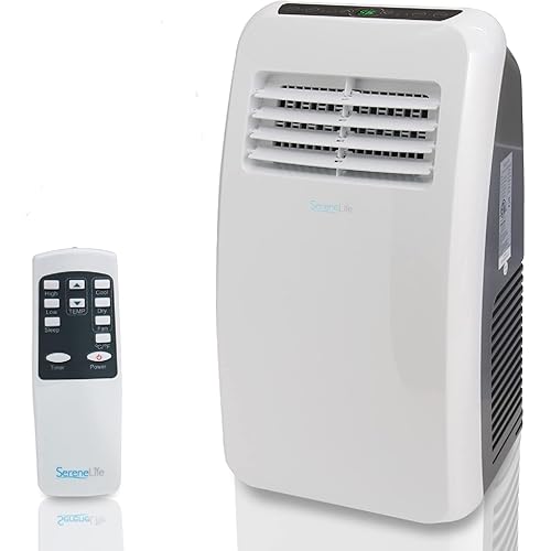 SereneLife Portable Air Conditioner, Dehumidifier & Fan | 3-in-1 8,000 BTU AC With Temperature Ranges 64°F–90°F & Cools 350 SQ FT | Includes 3 Fan Speeds, Remote Control, & Window Exhaust Kit | White