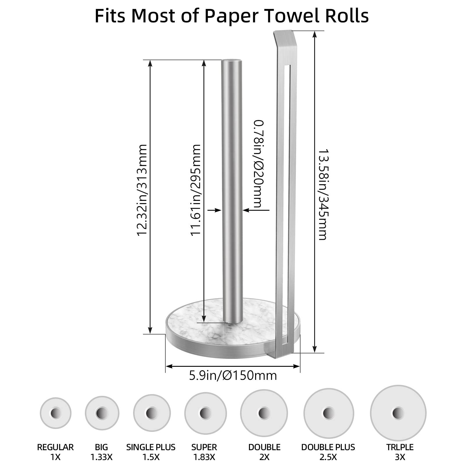 Paper Towel Holder Stand For Countertop, WeGuard Stainless Steel Large Base Rack Free Standing One Handed Tearing Tissue Paper No Wobbly Brushed Nickel